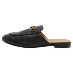 Gucci Black Leather Princetown Horsebit Mules Size 40