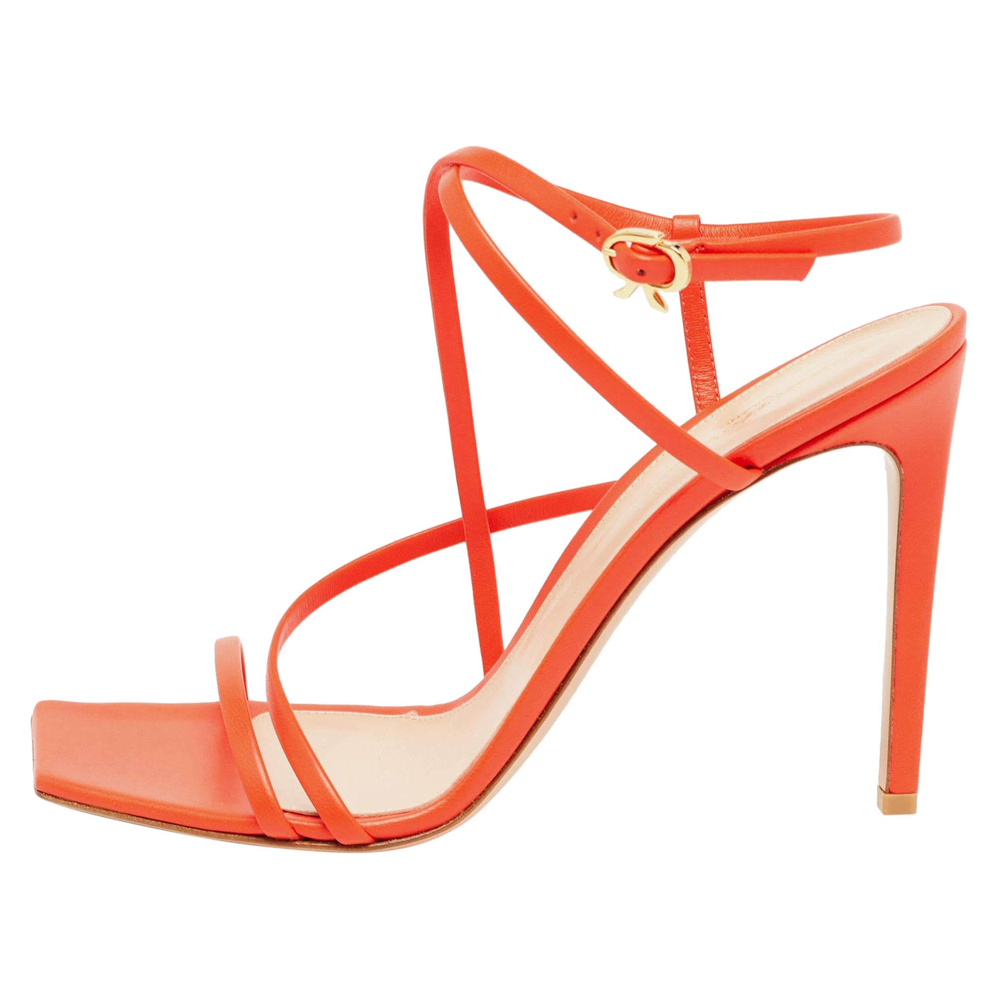 Gianvito Rossi Poppy Red Leather Manilla Sandals Size 36.5 For Sale