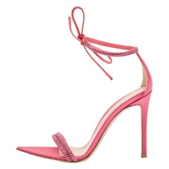 Gianvito Rossi Pink Satin Embellished Montecarlo Sandals Size 35.5