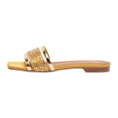 Malone Souliers Sandali piatti in pelle oro e raso rosa misura 36,5