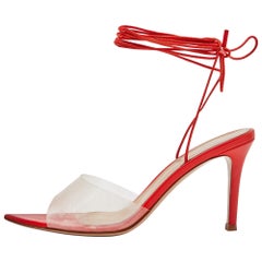 Gianvito Rossi Poppy Red Leather and PVC Skye Sandals Size 41.5