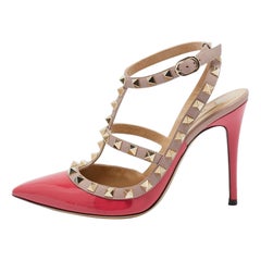 Valentino escarpins Rockstud rose/beige en cuir verni et cuir verni, taille 36,5