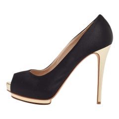 Le Silla Schwarze Satin Peep Toe Plateau Pumps mit Peep Toe Größe 38