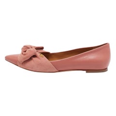 Tory Burch Pink Leather and Suede Knotted Bow Ballet Flats Size 37.5