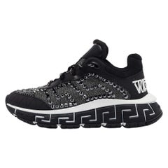 Versace Black Leather Trigreca Lace Up Sneakers Size 35