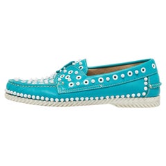 Christian Louboutin Blue Leather Spiked Yacht Loafers Size 43