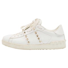 Valentino White Leather Rockstud Lace Up Sneakers Size 43