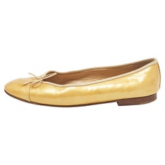Chanel Yellow Patent Leather CC Bow Ballet Flats Size 39