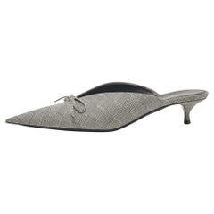 Balenciaga Black/White Check Fabric Bow Knife Mules Size 41