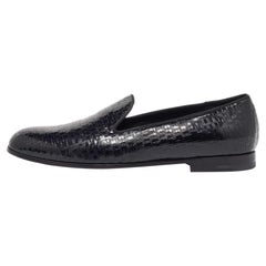 Giorgio Armani Slippers de smoking noirs embossés en cuir verni Taille 40