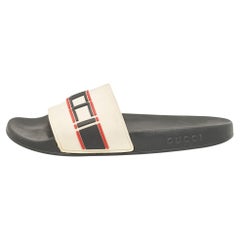 Gucci Off White Rubber Embossed Logo Slides Size 40