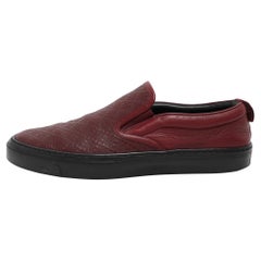 Gucci Burgundy Diamante Leather Slip On Sneakers 41.5