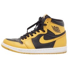 Air Jordans Yellow/Black Leather Air Jordan 1 High Top Sneakers Size 43