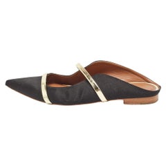 Malone Souliers Nero/Oro Raso e Pelle Maureen Mules Piatto Taglia 38