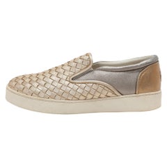 Bottega Veneta Gold/Silver Intrecciato Leather Dodger Slip On Sneakers Size 40
