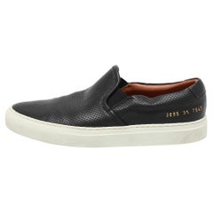 Used Common Projects Black Perforated Leather Slip On Sneakers Size 35