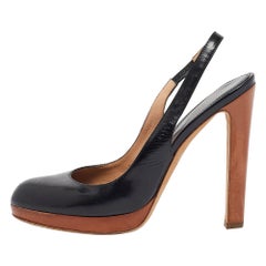 Sergio Rossi Black Leather Platform Slingback Pumps Size 36.5