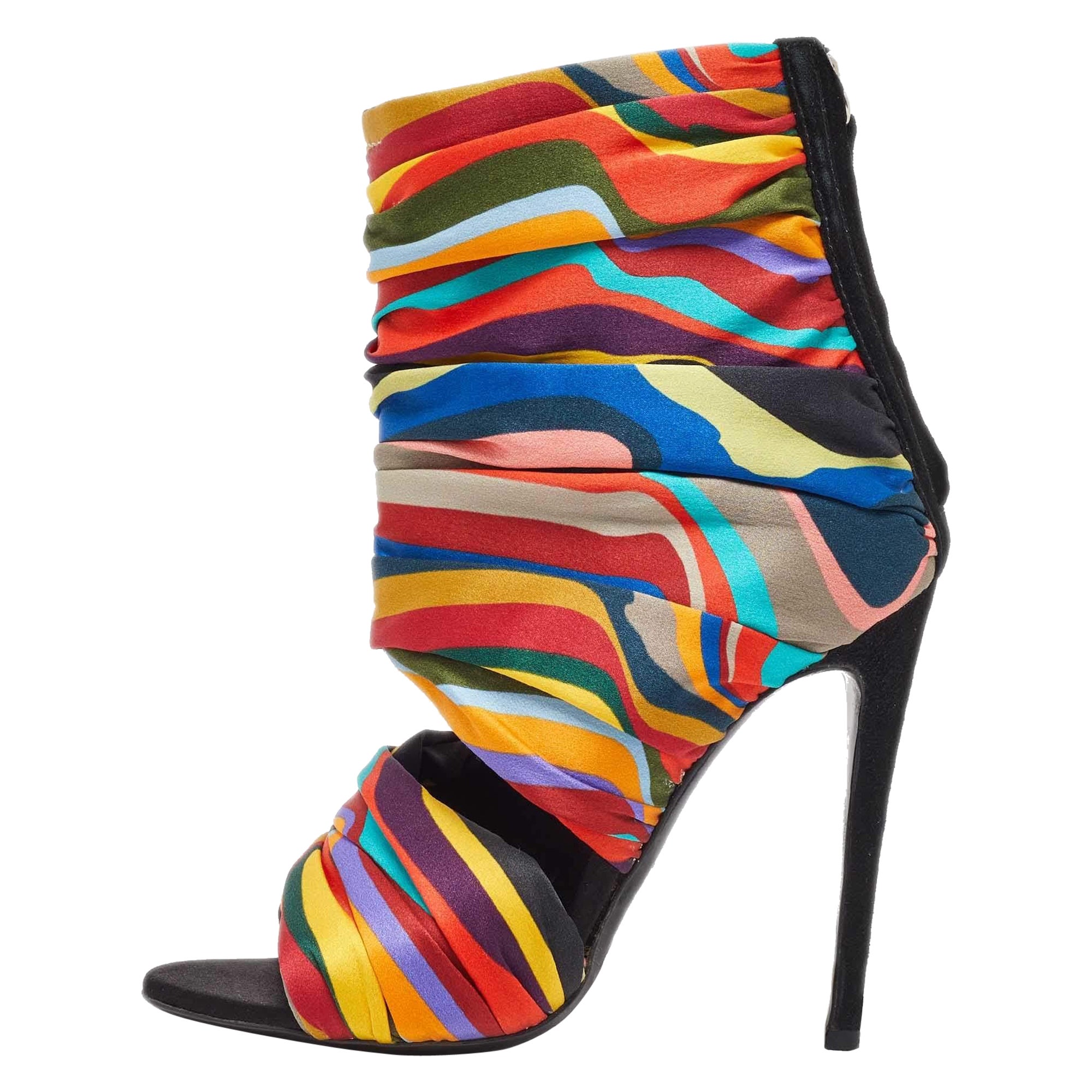 Giuseppe Zanotti Sandales à bout ouvert en satin multicolore taille 36