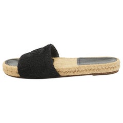 Chanel Black Tweed Flat Slides Size 38