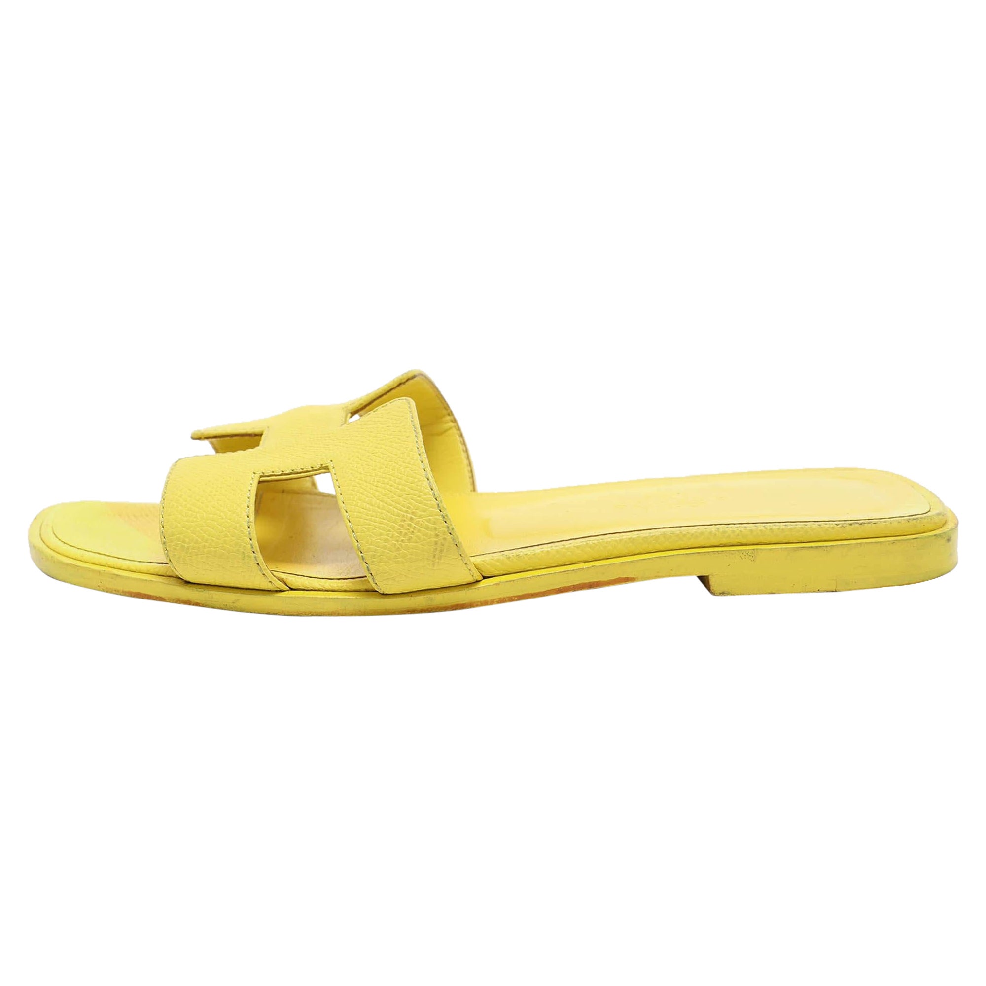 Hermes Yellow Leather Oran Flat Slides Size 36 For Sale