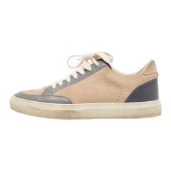 Brunello Cucinelli Zapatillas con cordones en piel y ante beige/gris Talla 41