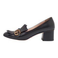 Gucci Black Leather Marmont GG Fringe Detail Block Heel Pumps Size 41