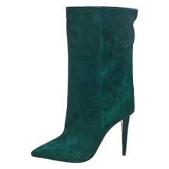 Christian Louboutin Green Suede Kate Botta Ankle Length Boots 37.5
