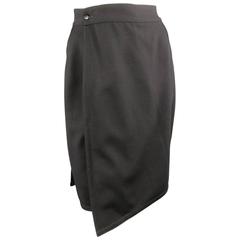 Vintage 1980's GIANNI VERSACE Size 6 Black Wool Wrap Panel Pencil Skirt 9