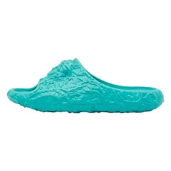Versace Turquoise Blue Baroque Medusa Embossed Rubber Pool Slides Size 43