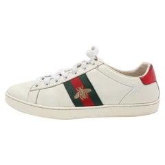 Gucci, pelle bianca, ape ricamata, scarpe da ginnastica basse taglia 39