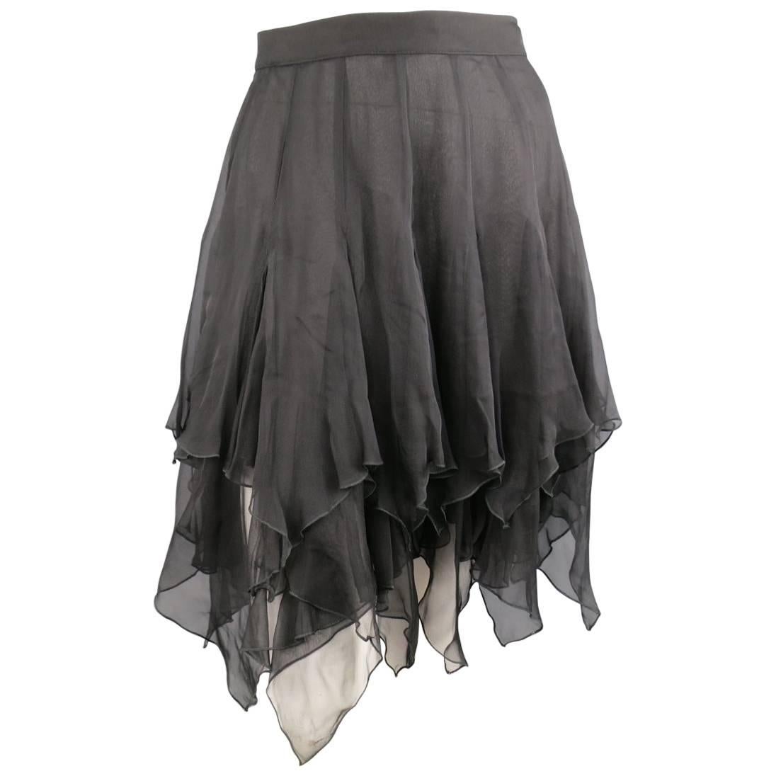 VIntage VALENTINO Size 6 Sheer Black Silk Chiffon Ruffle Skirt