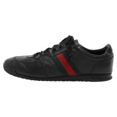 Gucci Black Microguccissima Leather Web Low Top Sneakers Size 43.5