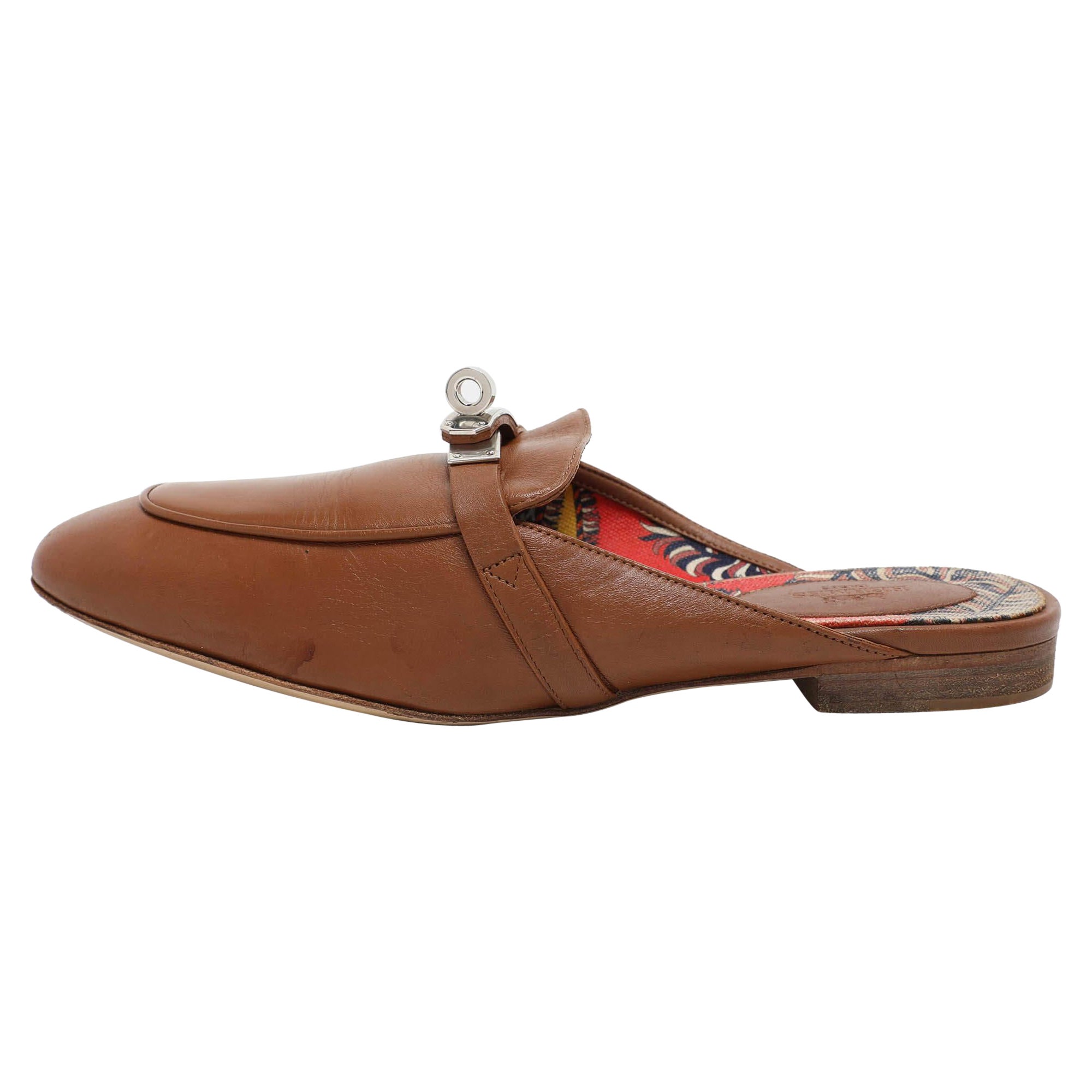 Hermes Brown Leather Oz Mules Size 38 For Sale