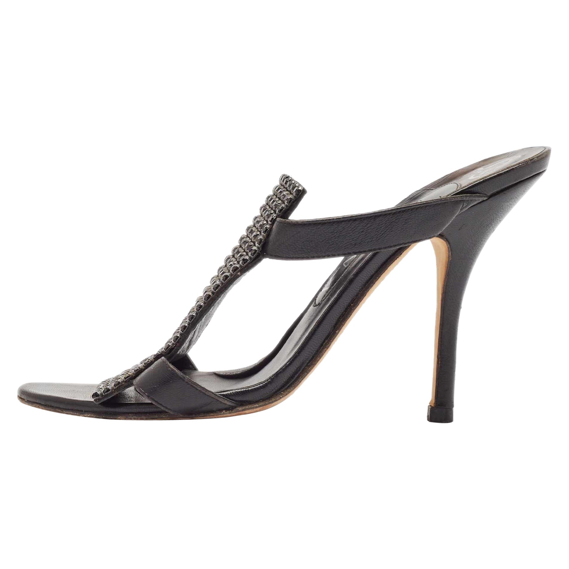 Gina - Sandali in pelle nera impreziositi da cristalli - misura 38,5 in vendita