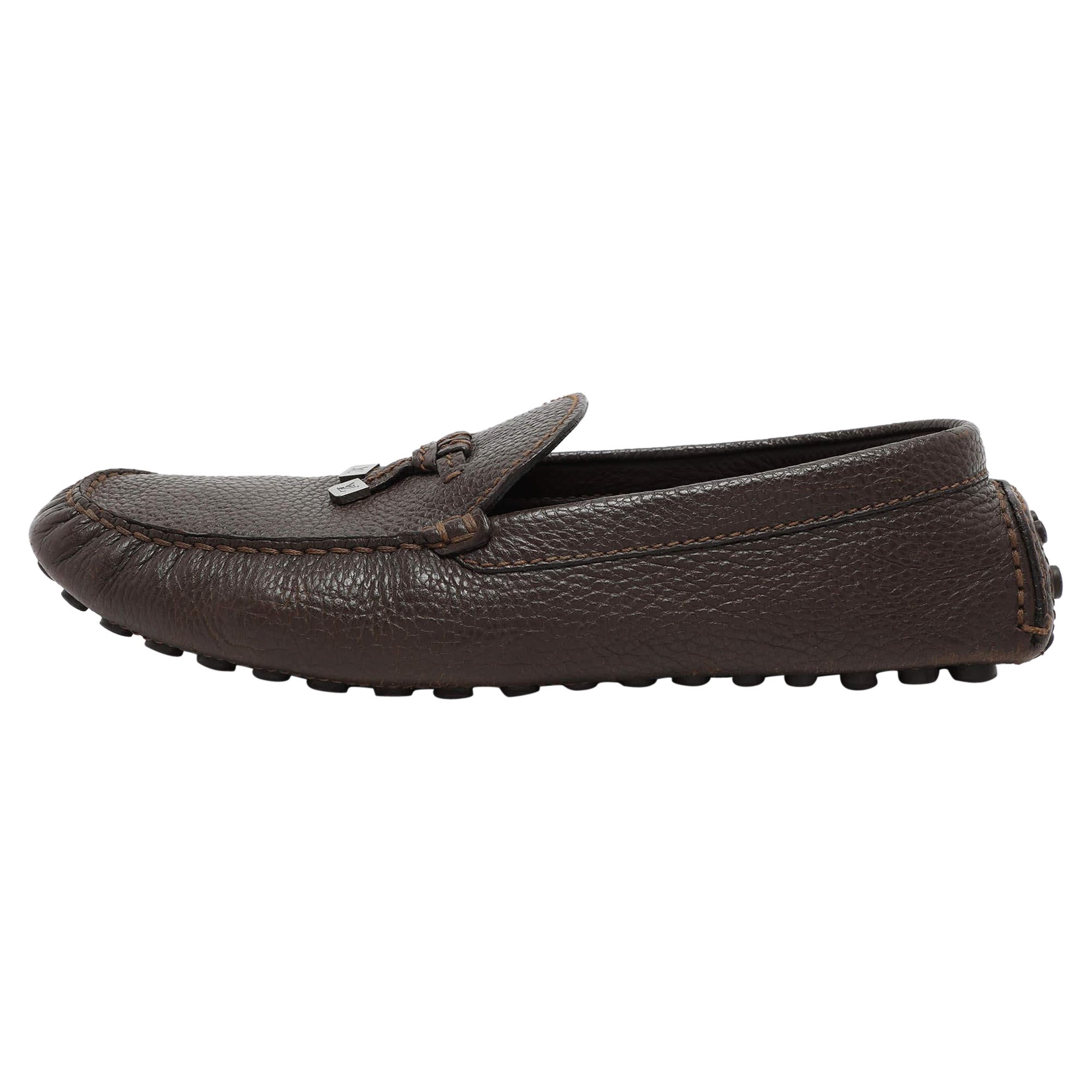 Louis Vuitton Brown Leather Bow Loafers Size 44