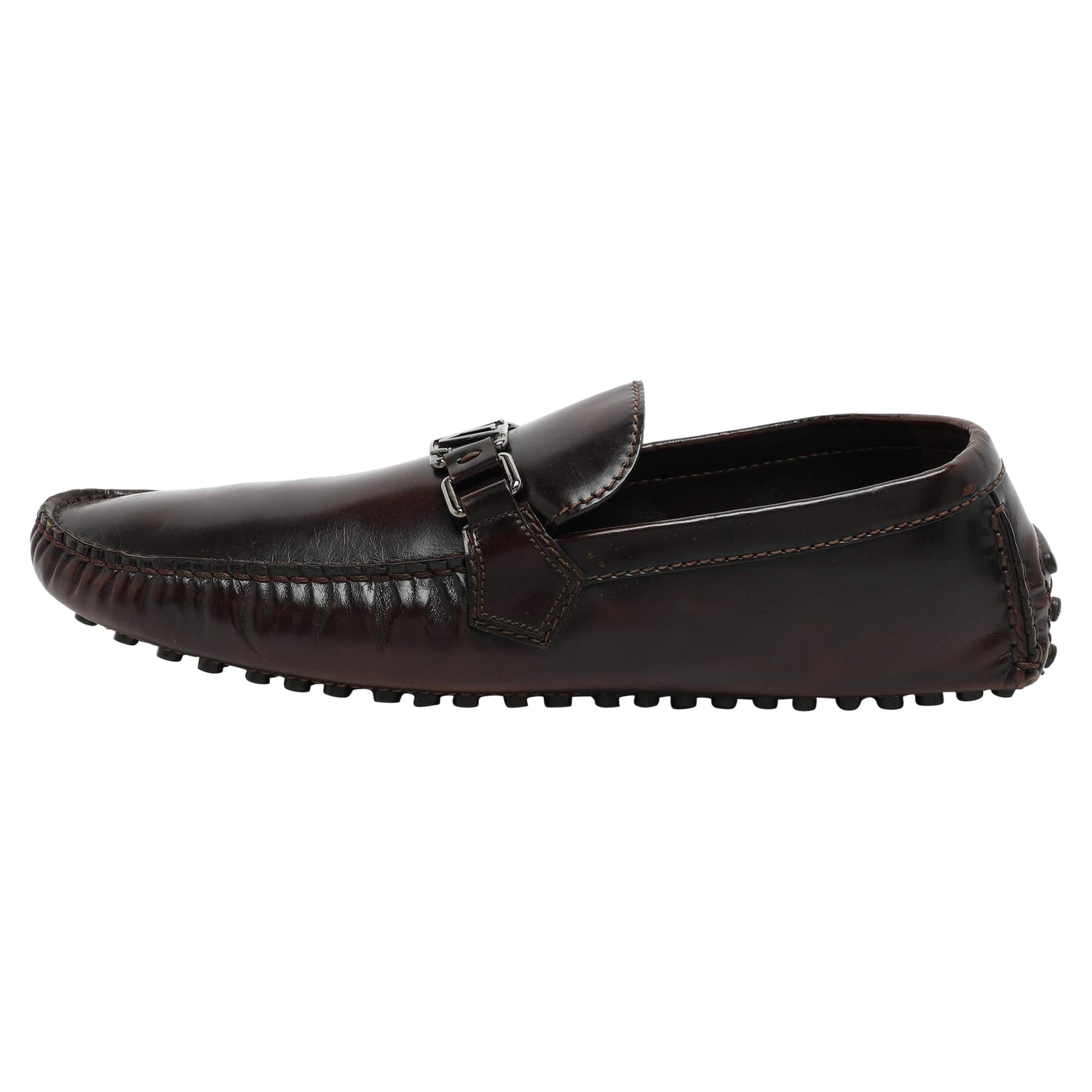 Louis Vuitton Brown Leder Hockenheim Loafers Größe 44