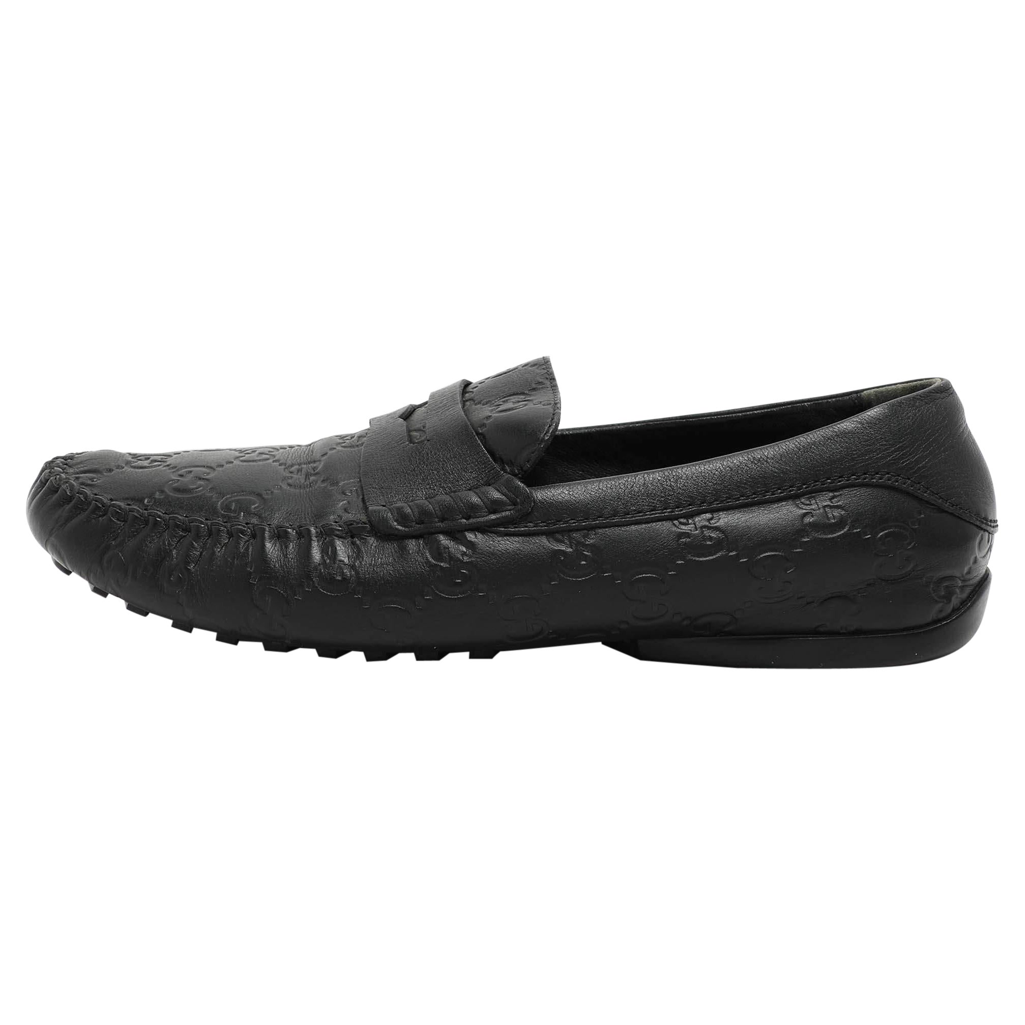Gucci Mocassins Penny en cuir Guccissima noir Taille 40.5