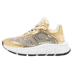 Versace Gold/Silver Leather and Lurex Fabric Trigreca Sneakers Size 36