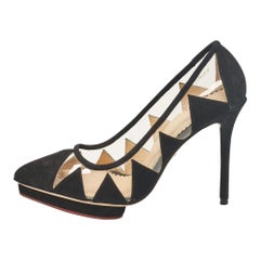 Charlotte Olympia Black PVC and Suede Platform Pumps Size 37.5