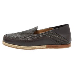 Ermenegildo Zegna Dark Brown Leather Pelle Tessuta Espadrilles Loafers Size 39