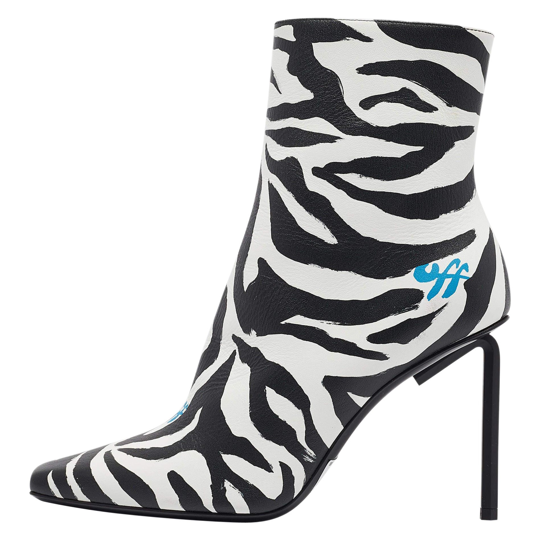 Botines Allen de piel con estampado de cebra blanco/negro Off-White talla 38