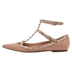 Valentino Pink Patent Leather Rockstud Ankle Strap Ballet Flats Size 38