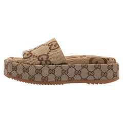 Gucci Beige Jumbo GG Canvas Platform Slides Size 38
