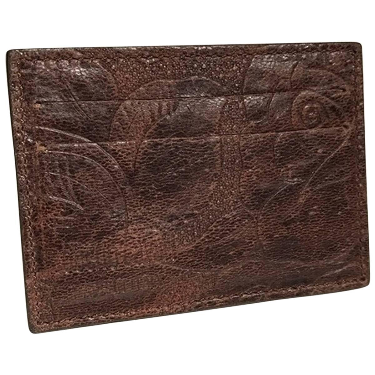 Roberto Cavalli Floral Leather Cardholder, Brown For Sale