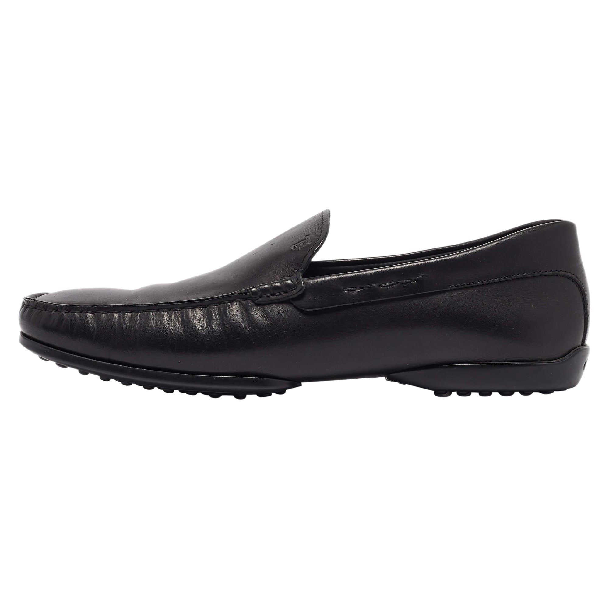 Tod's Black Leather Slip On Loafers Size 42.5 For Sale