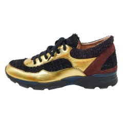 Chanel Multicolor Tweed and Leather CC Low Top Sneakers Size 38