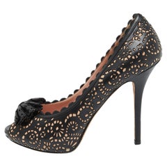Dior Black Leather Laser Cut Platform Peep Toe Pumps Size 41
