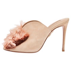 Aquazzura Rosa chiaro in pelle scamosciata Lotus Blossom Peep Toe Mules Taglia 38