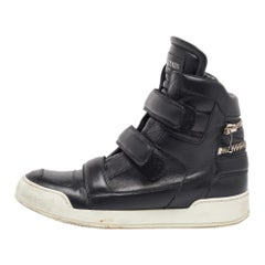 Balmain, scarpe da ginnastica alte con zip in pelle nera, taglia 42