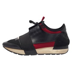 Balenciaga Black Fabric Leather Race Runner Lace Up Sneakers Size 36